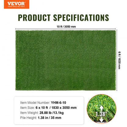 YHM-6-10 - 6x10 ft Lush VEVOR Artificial Grass Rug, 1.38" Pile Height