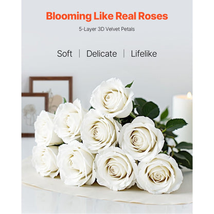 JNR-WHITE-060 - 20" Tall 60-Pack Lifelike White Faux Roses for Decor