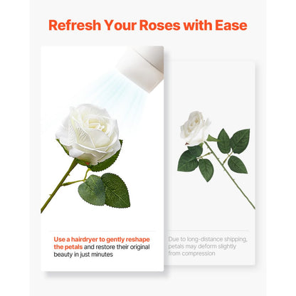 JNR-WHITE-060 - 20" Tall 60-Pack Lifelike White Faux Roses for Decor