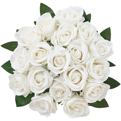 JNR-WHITE-060 - 20" Tall 60-Pack Lifelike White Faux Roses for Decor