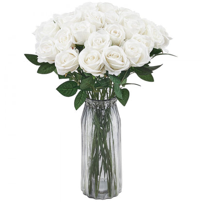 JNR-WHITE-060 - 20" Tall 60-Pack Lifelike White Faux Roses for Decor