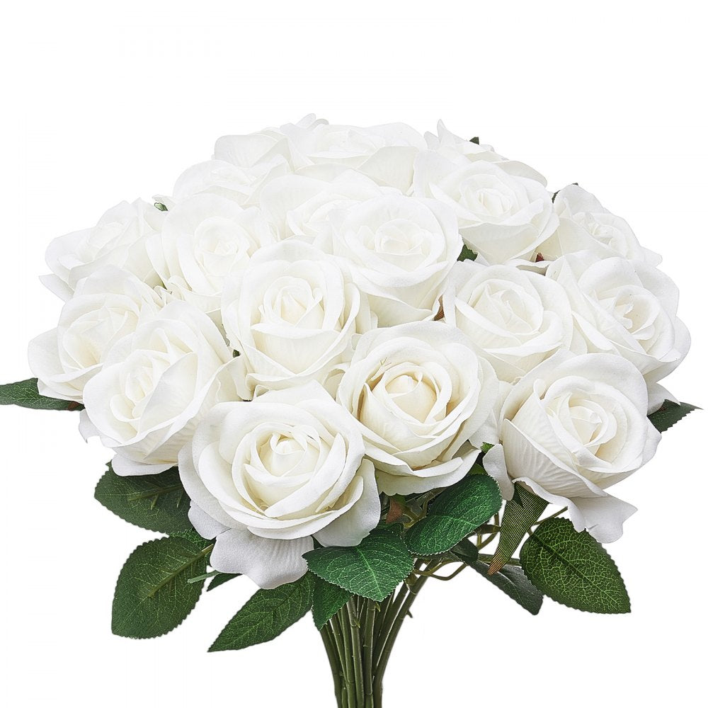 JNR-WHITE-060 - 20" Tall 60-Pack Lifelike White Faux Roses for Decor