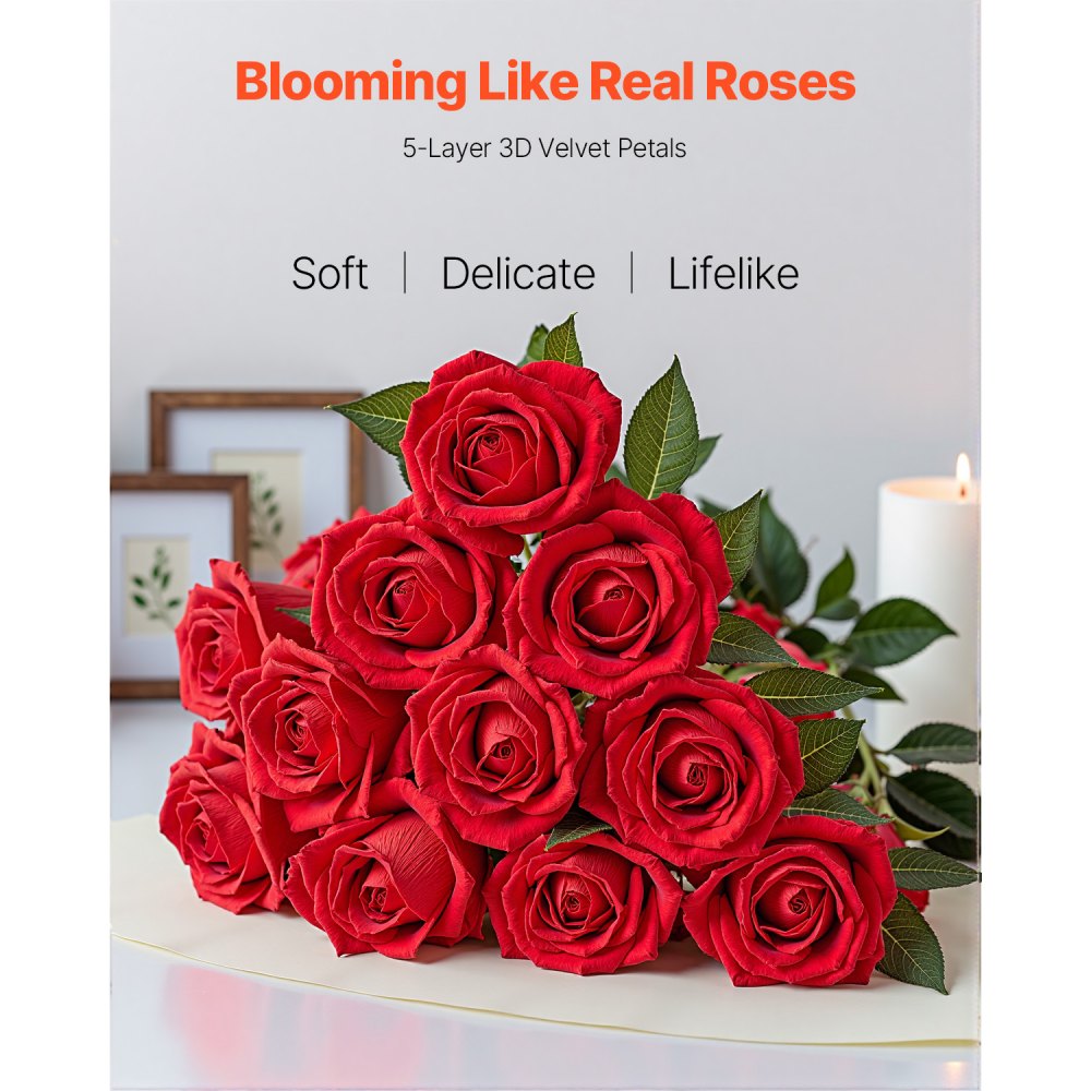 JNR-RED-060 - 60-Pack 20" Red Faux Roses with 5-Layer Petals