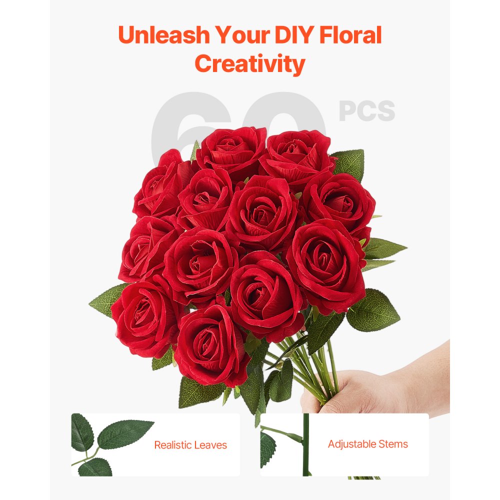 JNR-RED-060 - 60-Pack 20" Red Faux Roses with 5-Layer Petals