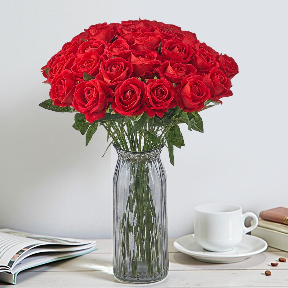 JNR-RED-060 - 60-Pack 20" Red Faux Roses with 5-Layer Petals