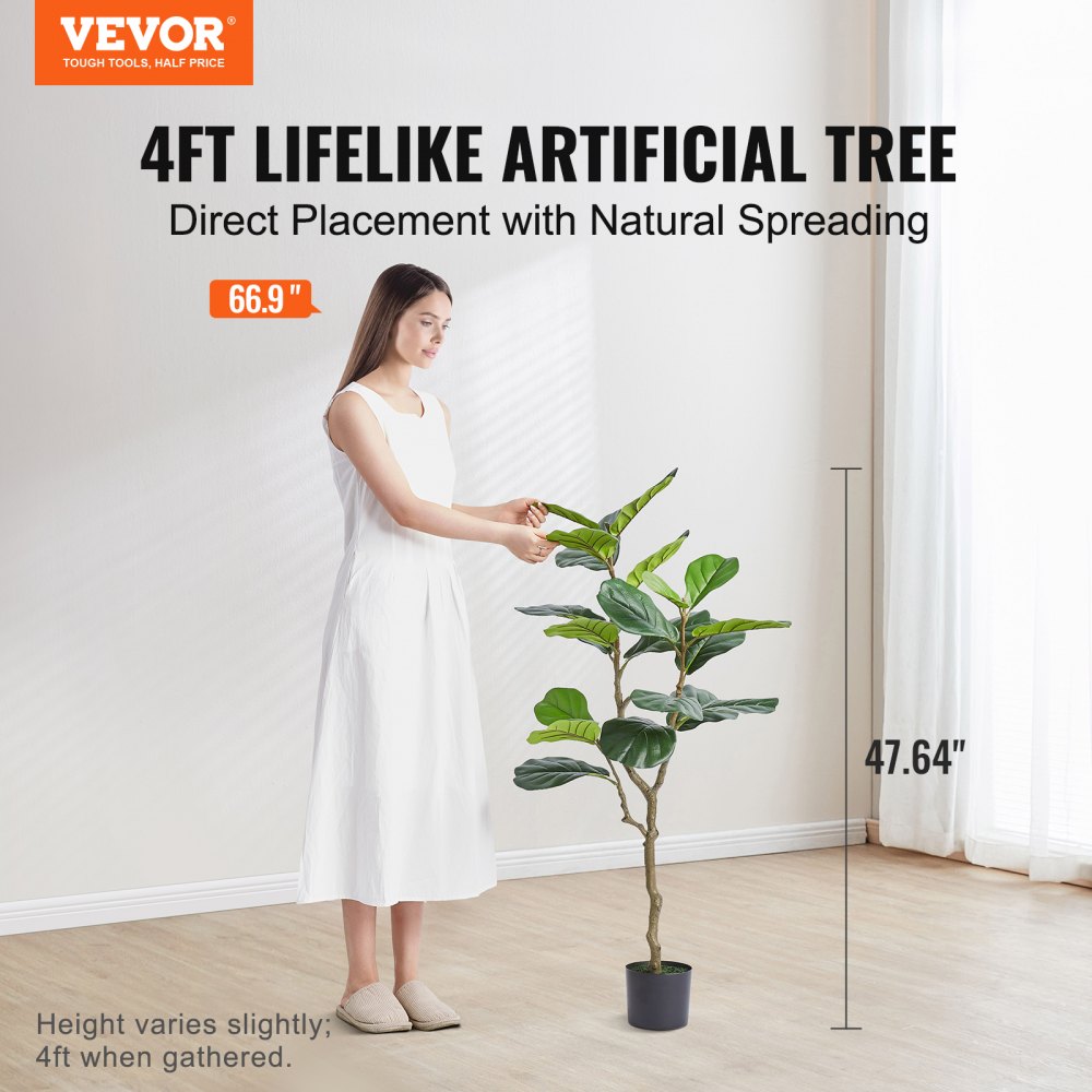 FH-QYR120 - 4FT Lifelike Fiddle Leaf Fig Tree for Indoor & Outdoor