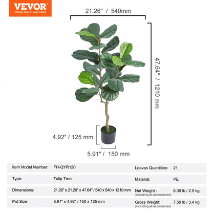 FH-QYR120 - 4FT Lifelike Fiddle Leaf Fig Tree for Indoor & Outdoor