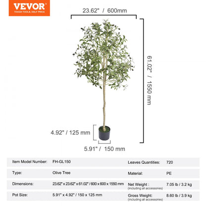 FH-GL150 - 5 FT Lifelike Olive Tree, Ideal for Indoor/Outdoor Decor