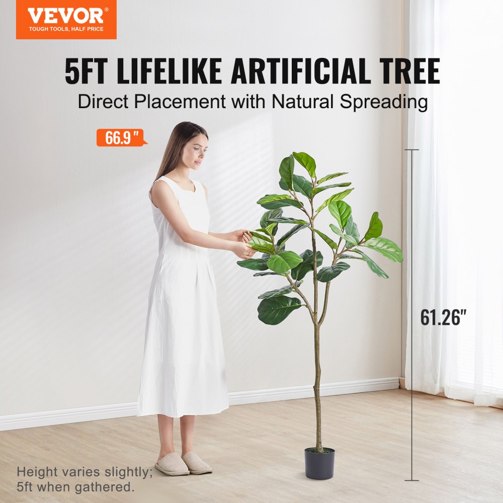 FH-QYR150 - 5ft Lifelike Fiddle Leaf Fig Tree for Indoor/Outdoor Use