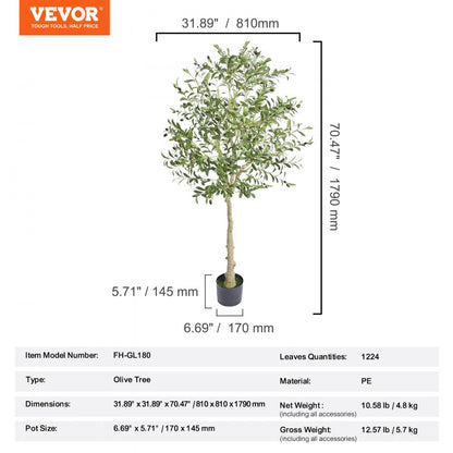 FH-GL180 - 6ft Lifelike Olive Tree - Low-Maintenance Faux Plant