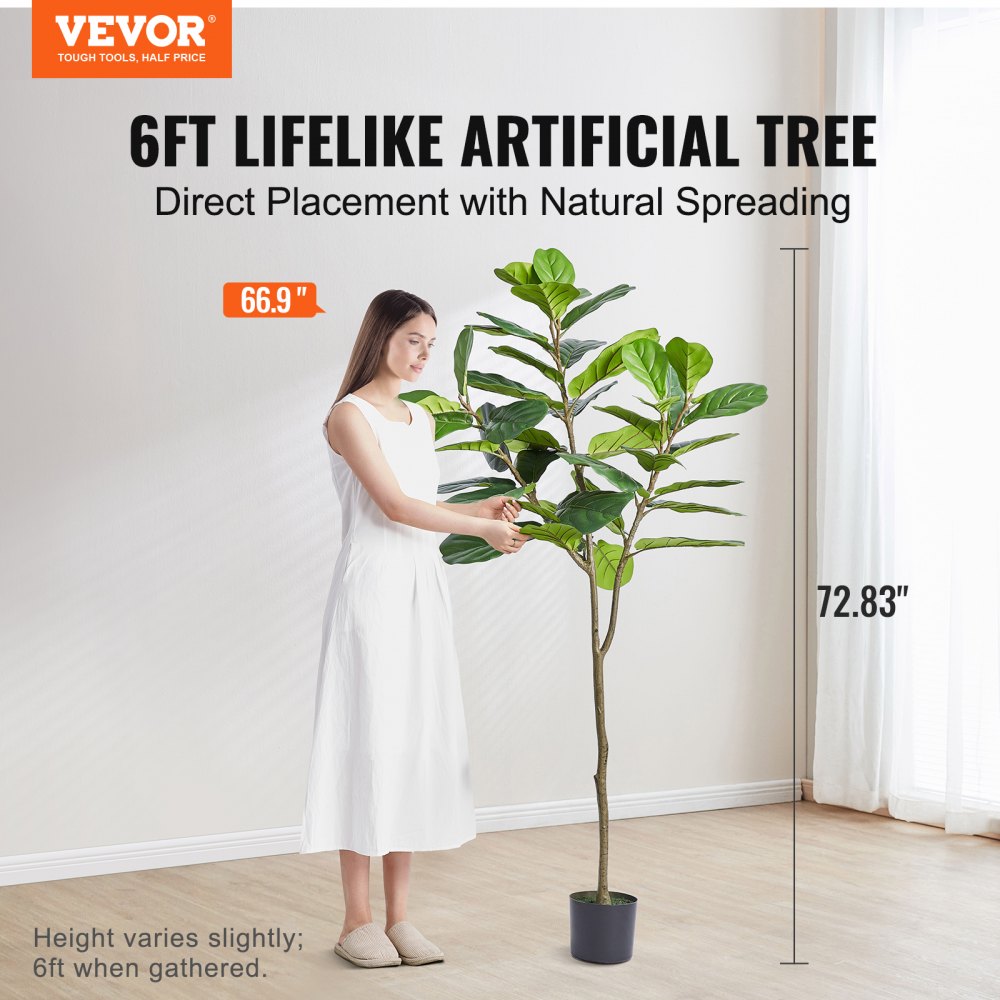 FH-QYR180 - 6ft Lifelike Fiddle Leaf Fig Tree for Low-Light Areas