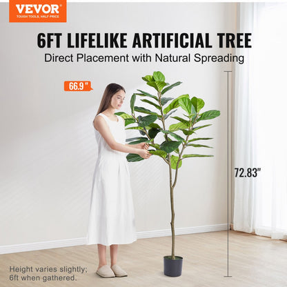 FH-QYR180 - 6ft Lifelike Fiddle Leaf Fig Tree for Low-Light Areas