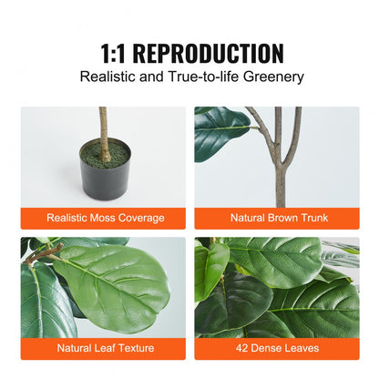 FH-QYR180 - 6ft Lifelike Fiddle Leaf Fig Tree for Low-Light Areas