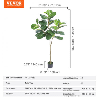 FH-QYR180 - 6ft Lifelike Fiddle Leaf Fig Tree for Low-Light Areas