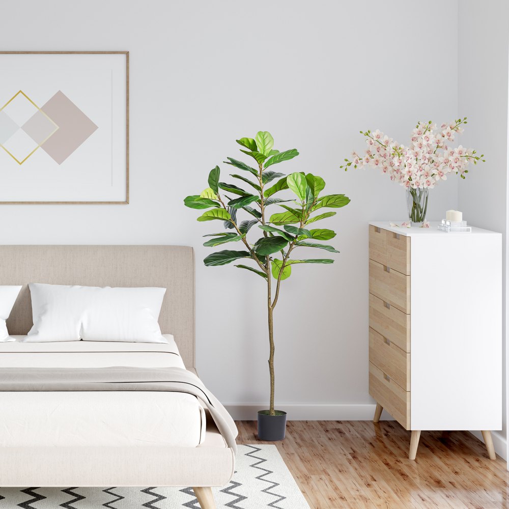 FH-QYR180 - 6ft Lifelike Fiddle Leaf Fig Tree for Low-Light Areas