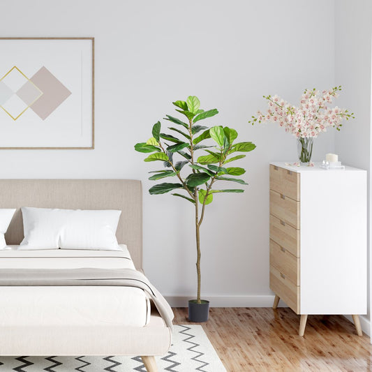 FH-QYR180 - 6ft Lifelike Fiddle Leaf Fig Tree for Low-Light Areas