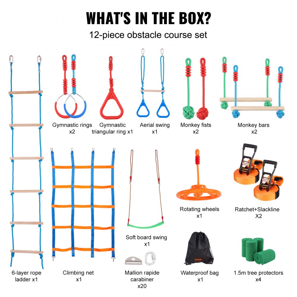 Pr-012-50 - 50ft VEVOR Ninja Warrior Obstacle Course for All Ages