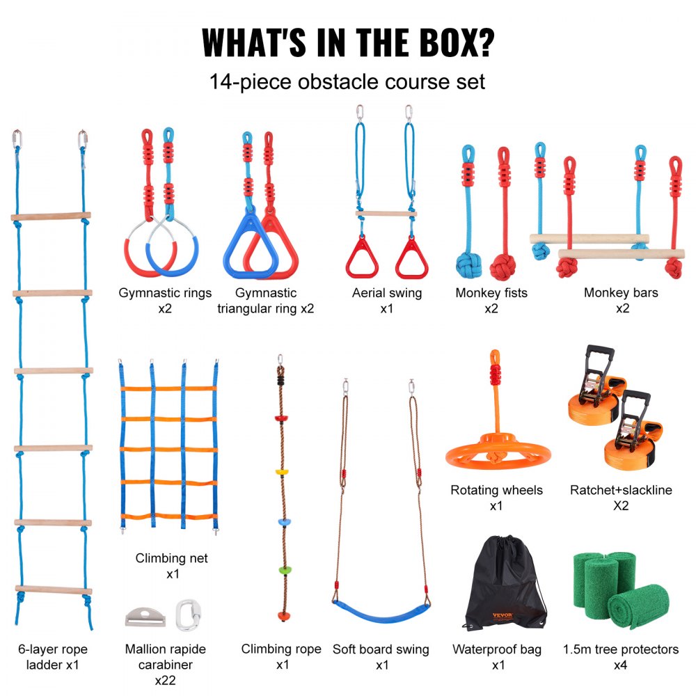 PR-014-60 - 60 ft VEVOR Ninja Warrior Obstacle Course for All Ages