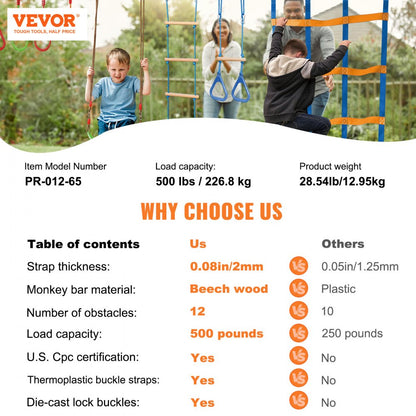 PR-012-65 - Adjustable Ninja Warrior Course 2 x 65 ft for Active Kids