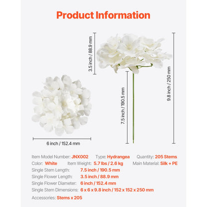 JNX002 - 205 Pcs 9.8" White Silk Hydrangeas for Elegant Decor