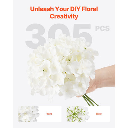 JNX003 - 305 Pcs 9.8" White Silk Hydrangea Bouquet for Weddings & Decor