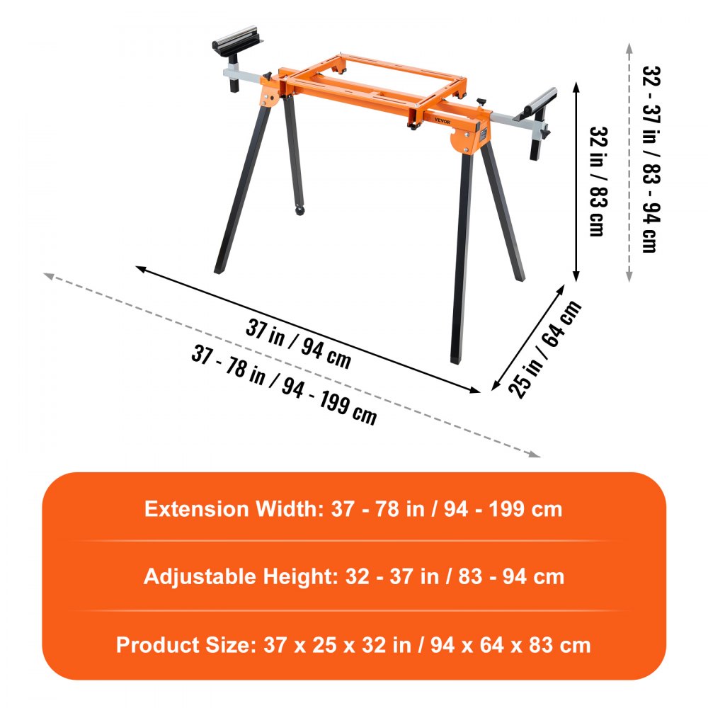010137443947 - Heavy-Duty 79in Miter Saw Stand for 330 lbs Support