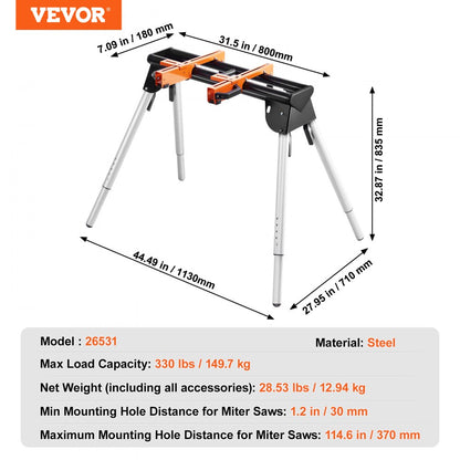 26531 - Adjustable Miter Saw Stand, 330lbs Capacity for Ergonomic Cutting