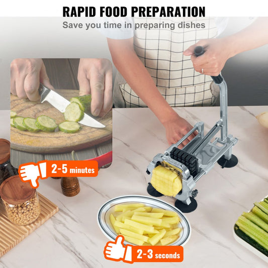 AY420-2 - Durable Aluminum French Fry Cutter with 2 Blade Sizes