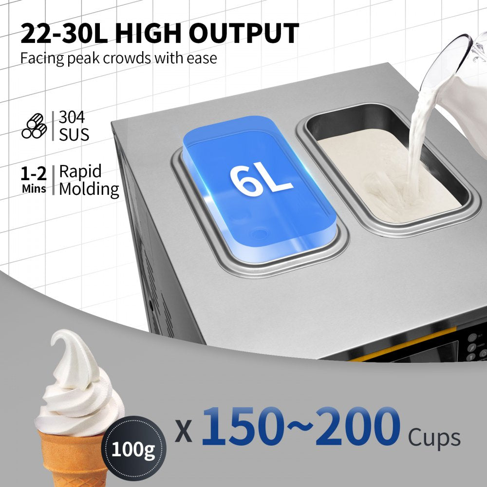 BJH288SR2JB-Y - VEVOR 2350W Ice Cream Maker, 22-30L/H, 2x6L Hopper