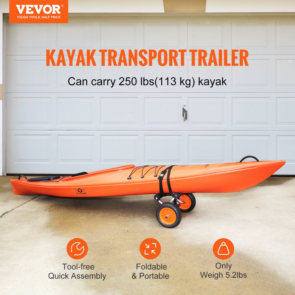 010305324114 - 250 lbs Kayak Trolley Cart with Foldable Design & Solid Tires