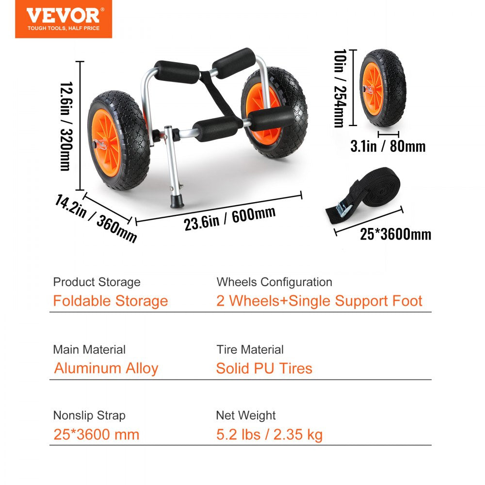 010305324114 - 250 lbs Kayak Trolley Cart with Foldable Design & Solid Tires