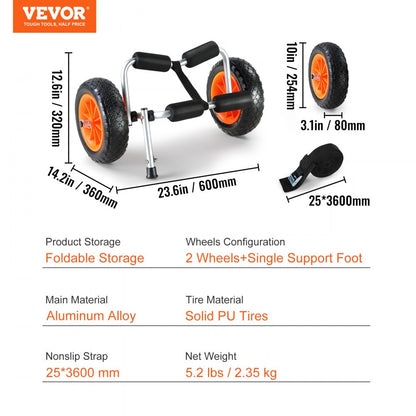 010305324114 - 250 lbs Kayak Trolley Cart with Foldable Design & Solid Tires