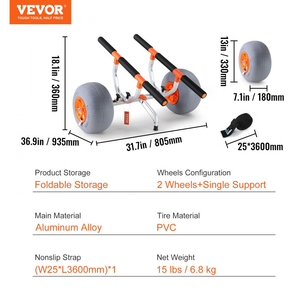 010695142690 - Foldable Kayak Cart with 12" Tires, 350 lb Capacity