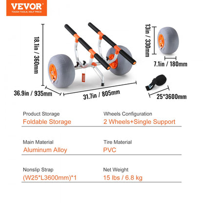 010695142690 - Foldable Kayak Cart with 12" Tires, 350 lb Capacity