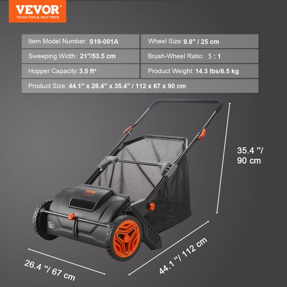 S19-001A - 21" Push Lawn Sweeper with 3.5 cu ft Collection Bag