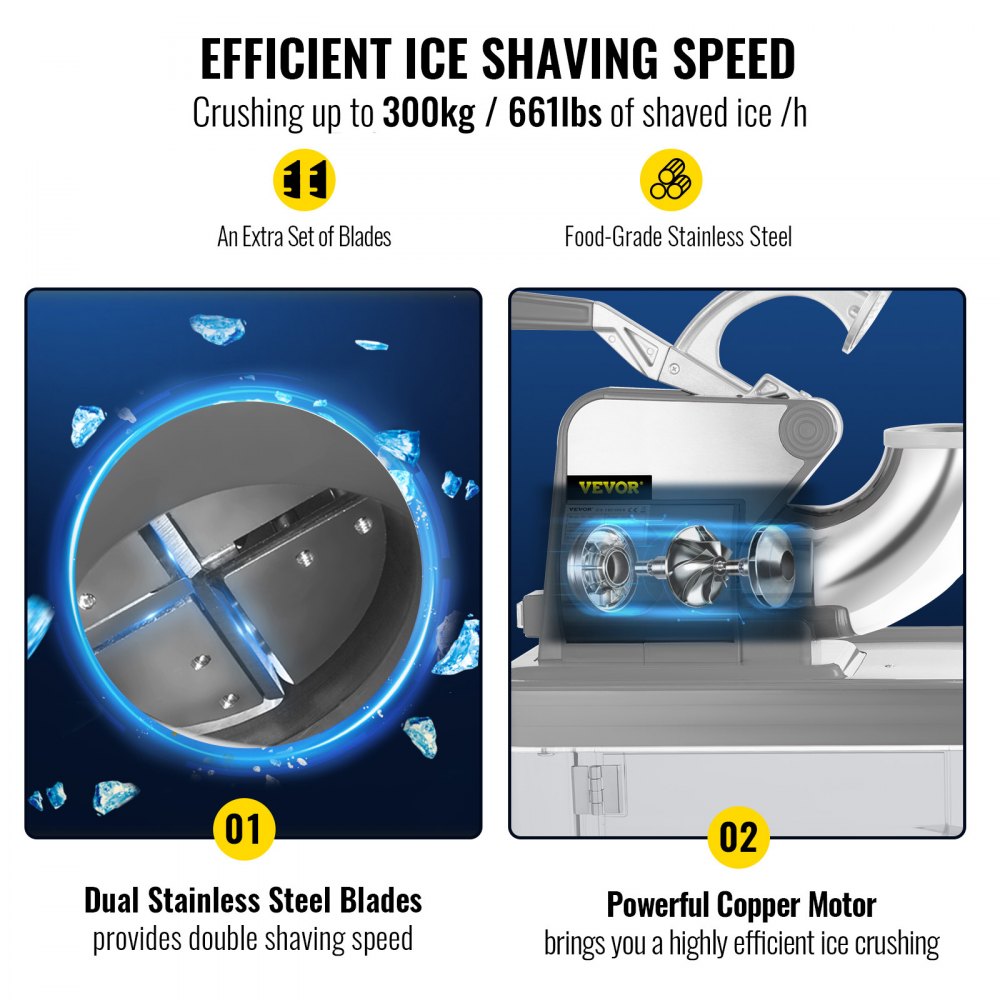 BY-300XTD - VEVOR 110V Ice Crusher, 396.8 lbs/hr, Dual Stainless Steel Blades
