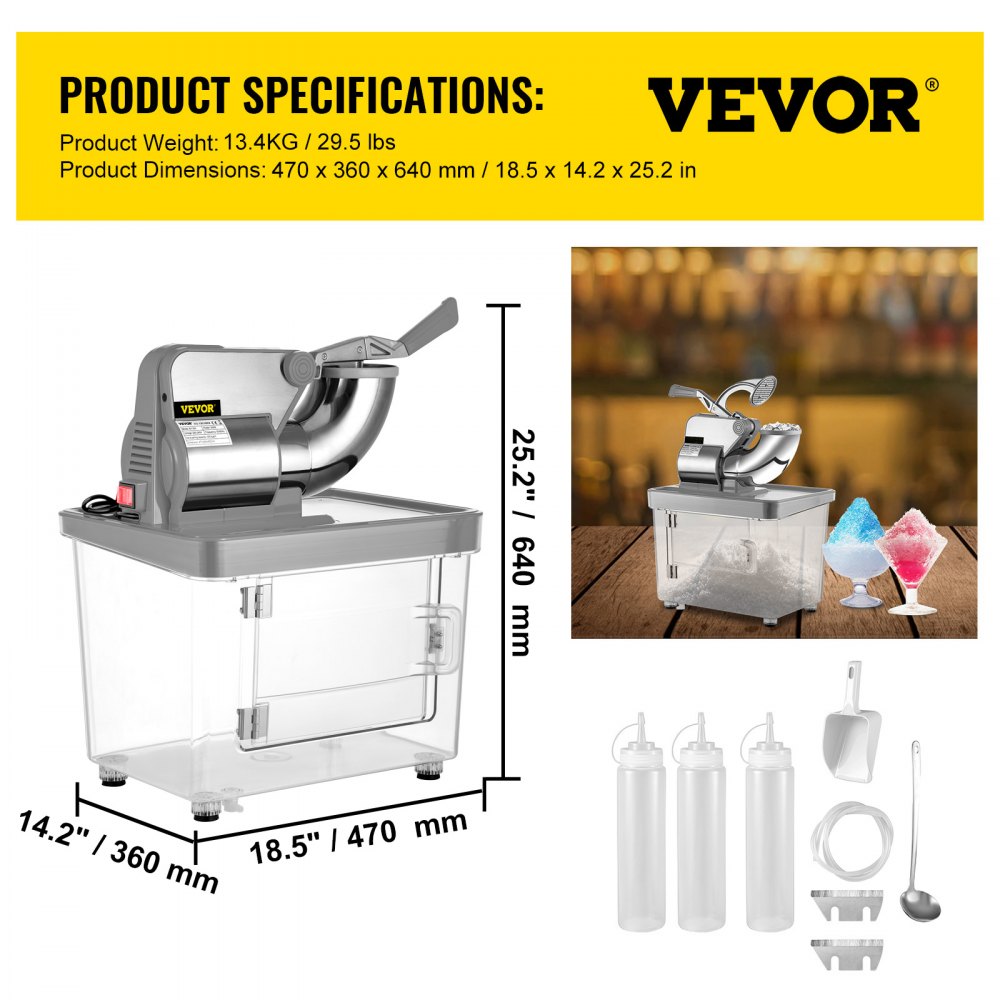 BY-300XTD - VEVOR 110V Ice Crusher, 396.8 lbs/hr, Dual Stainless Steel Blades
