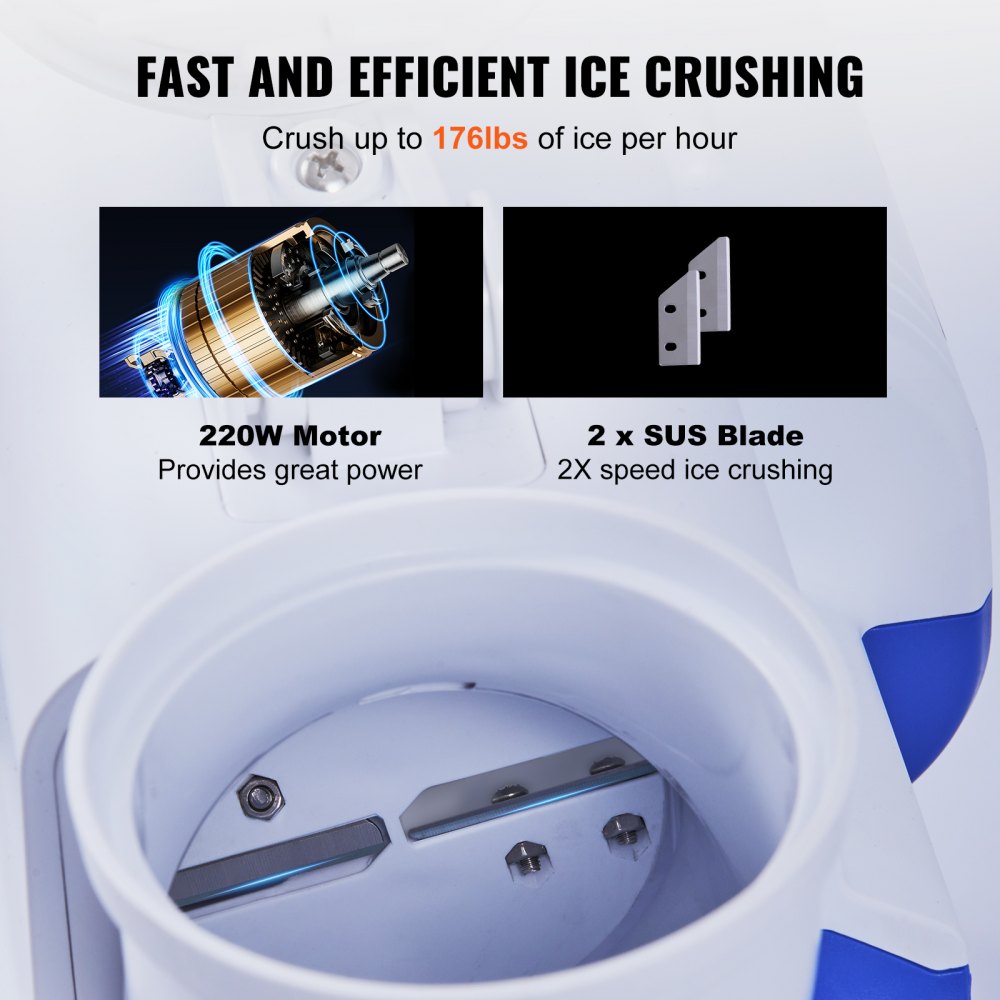 BY-180 - 176lbs/hr Electric Ice Crusher with 2 Blades and Splash-Proof Design