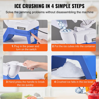 BY-180 - 176lbs/hr Electric Ice Crusher with 2 Blades and Splash-Proof Design