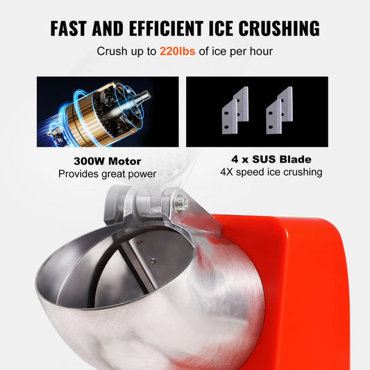 BY-300FS - 220 lbs/hr Stainless Steel Ice Crusher for Perfect Snow Cones