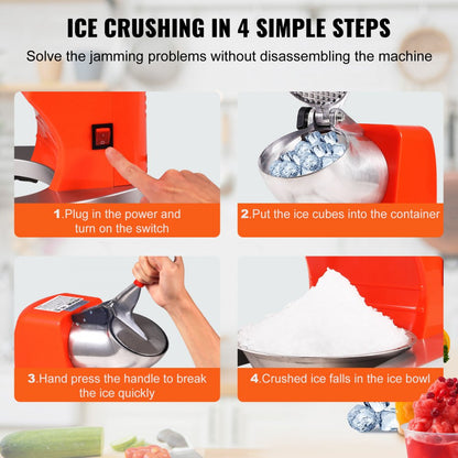 BY-300FS - 220 lbs/hr Stainless Steel Ice Crusher for Perfect Snow Cones