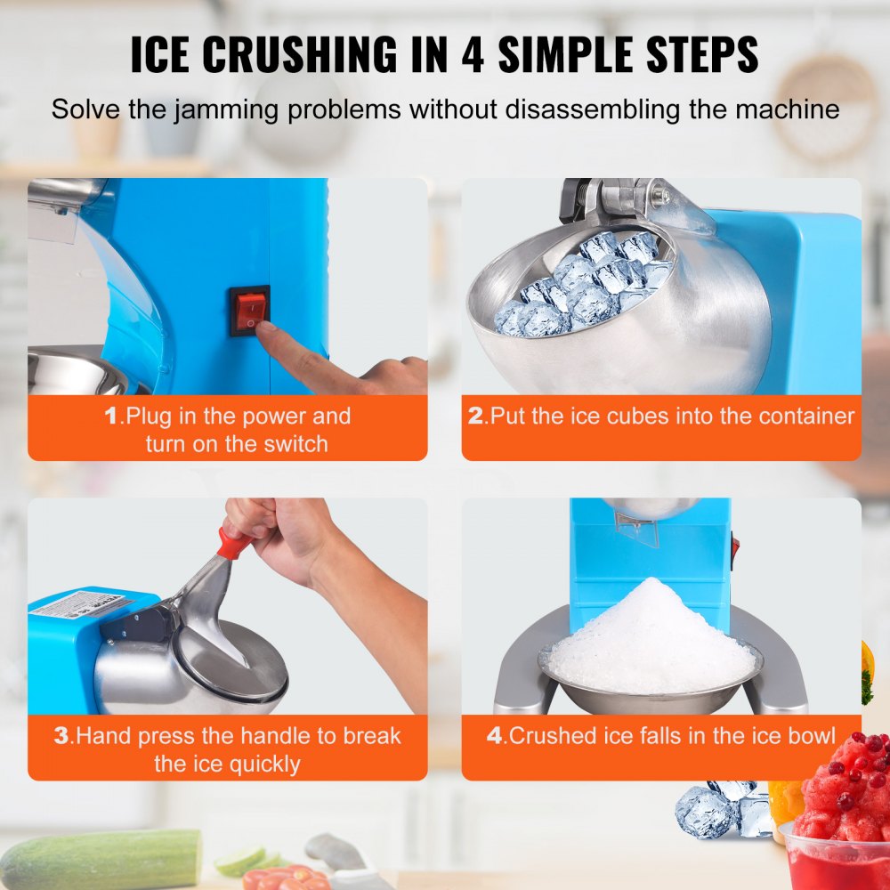 BY-300FS - Efficient Electric Ice Crusher, 220 lbs/hr, 4-Blade Stainless Steel