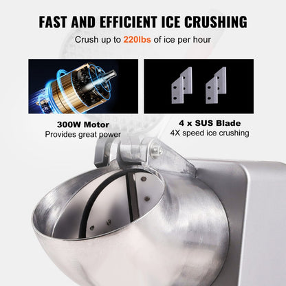 BY-300FS - High-Speed Electric Ice Crusher for Snow Cones & Drinks, 220 lbs/hr