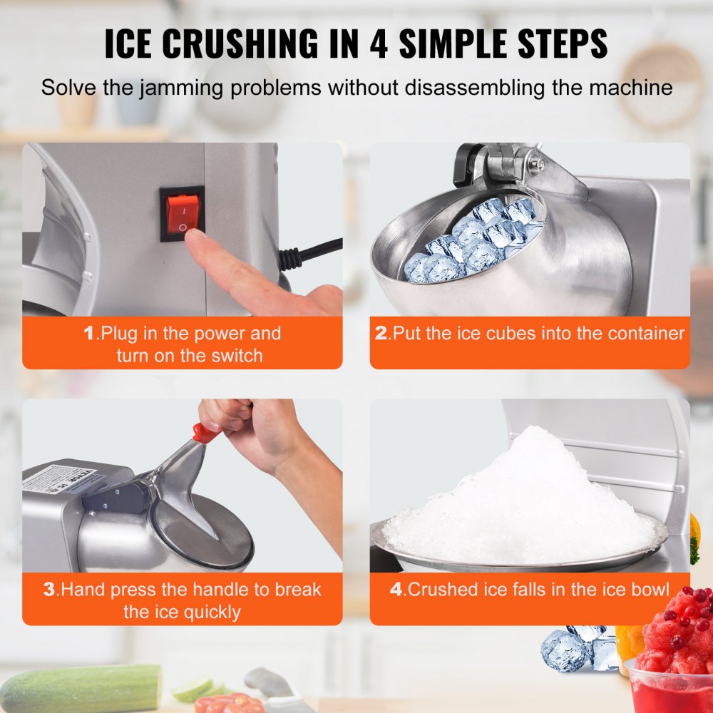 BY-300FS - High-Speed Electric Ice Crusher for Snow Cones & Drinks, 220 lbs/hr