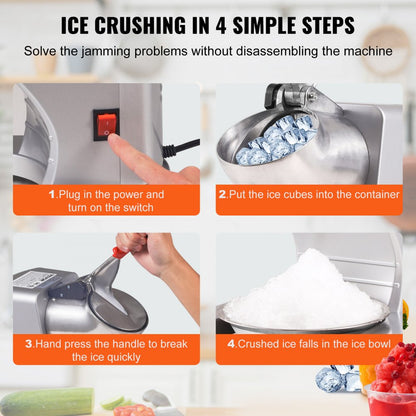 BY-300FS - High-Speed Electric Ice Crusher for Snow Cones & Drinks, 220 lbs/hr