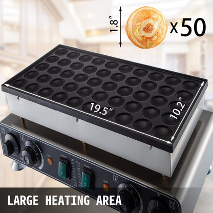 010129360876 - 50-Pancake Stainless Steel Poffertjes Maker with Adjustable Temperature