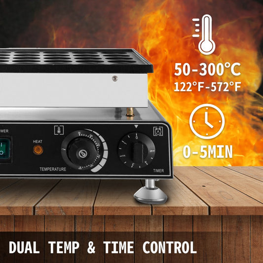 010129360876 - 50-Pancake Stainless Steel Poffertjes Maker with Adjustable Temperature