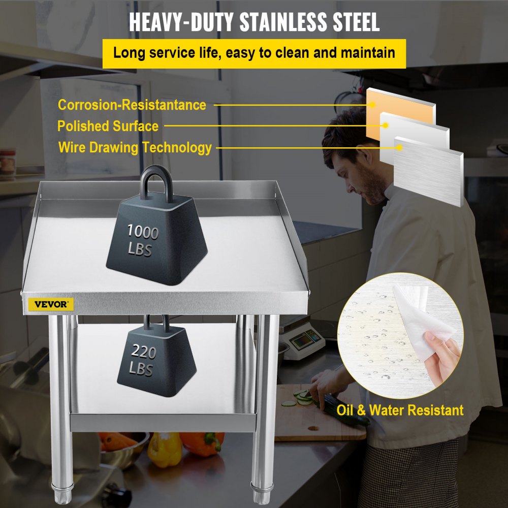 VV-ES-SS-2424 - Durable Stainless Steel Table with Adjustable Legs & 1000 lbs Capacity