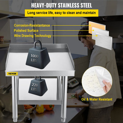 VV-ES-SS-2424 - Durable Stainless Steel Table with Adjustable Legs & 1000 lbs Capacity