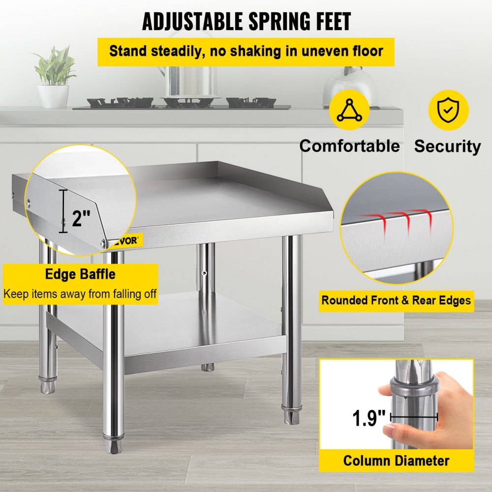 VV-ES-SS-2424 - Durable Stainless Steel Table with Adjustable Legs & 1000 lbs Capacity